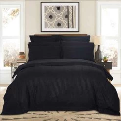 Black 1000TC Ultra Soft Striped Quilt Cover Set By Fabric Fantastic