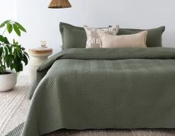 Moss Herringbone Embossed Coverlet Set By Bambury