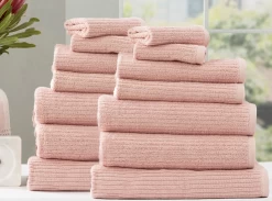 650 GSM 14PC Cobblestone Cotton Ribbed Bath Towel Packs By Renee Taylor -Bedding Store 14pc towel set blush