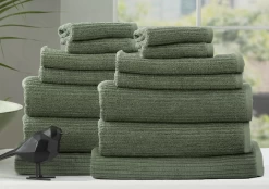 650 GSM 14PC Cobblestone Cotton Ribbed Bath Towel Packs By Renee Taylor -Bedding Store 14pc towel set sage