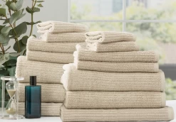 650 GSM 14PC Cobblestone Cotton Ribbed Bath Towel Packs By Renee Taylor -Bedding Store 14pc towel set stone