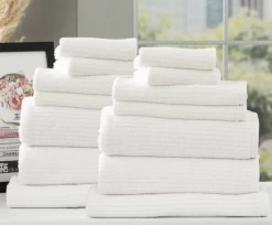 650 GSM 14PC Cobblestone Cotton Ribbed Bath Towel Packs By Renee Taylor -Bedding Store 14pc towels set