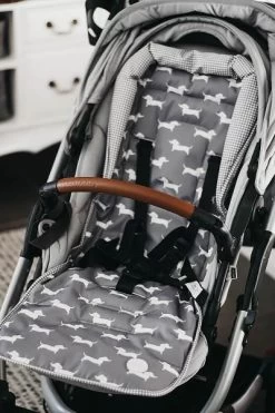 Reversible Sausage Dog/Grey/White Gingham Stroller Seat Liner By OiOi