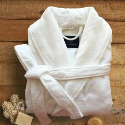 Luxury White 100% Cotton Velour Bath Robes Unisex