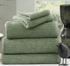 650 GSM 5PC Cobblestone Cotton Ribbed Towels Set By Renee Taylor -Bedding Store 5pc towel set sage