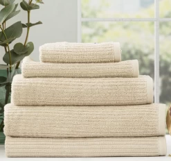 650 GSM 5PC Cobblestone Cotton Ribbed Towels Set By Renee Taylor -Bedding Store 5pc towel set stone