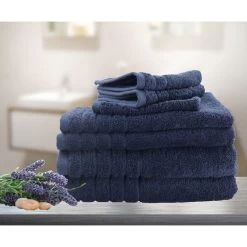 7pc Soft Egyptian Cotton Bath Towel Set In Navy