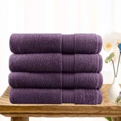 4 Piece Ultra-Light Cotton Bath Towels -Bedding Store aubergine