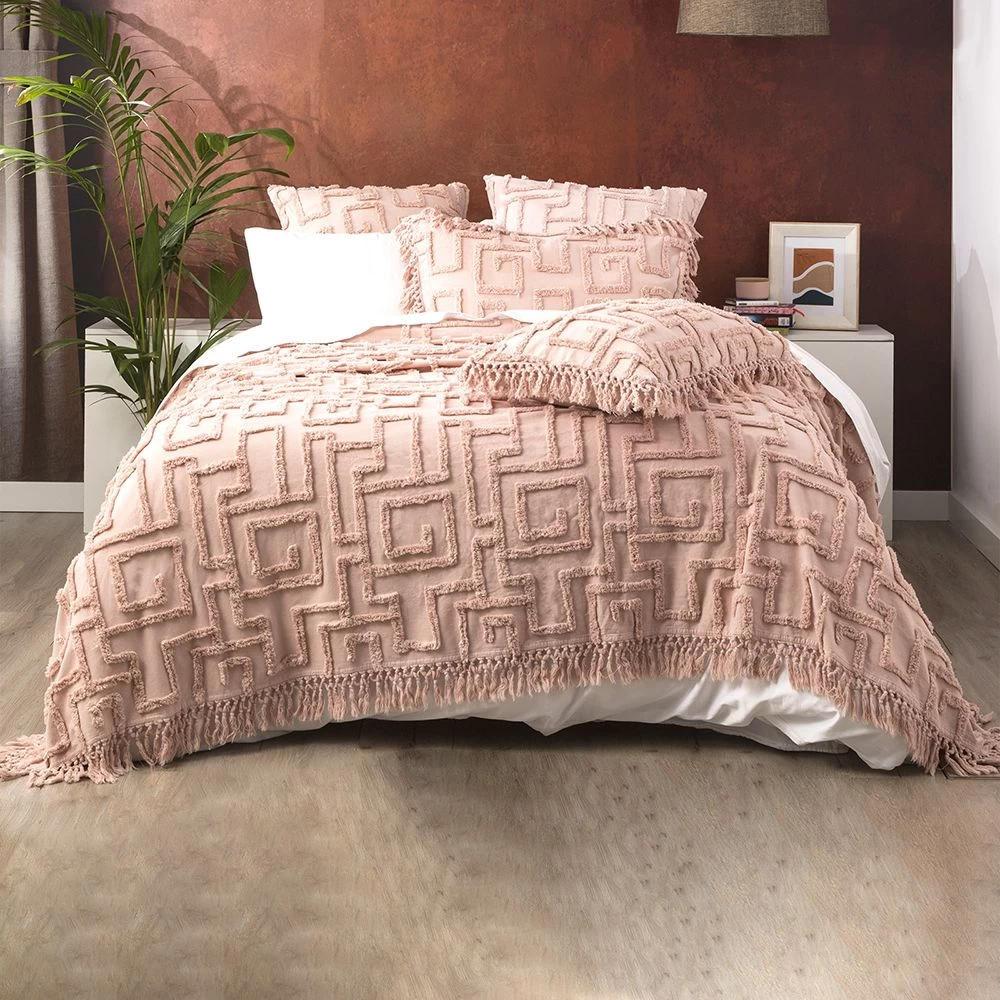 Blush Riley 100% Cotton Vintage Washed Tufted Bed Cover Set By Renee Taylor