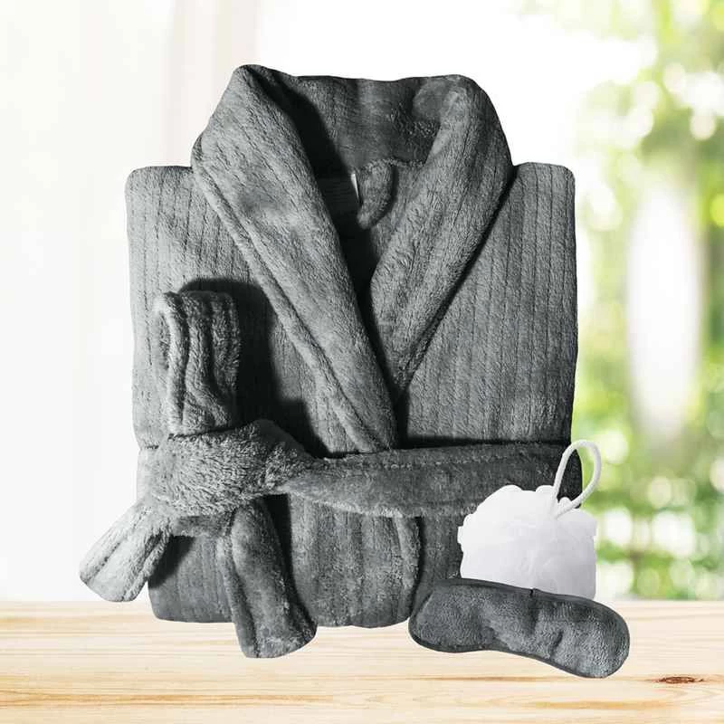 3PC Quick Dry Microplush Bath Robe With Sleeping Mask & Body Sponge Gift Set 4 3PC Quick Dry Microplush Bath Robe With Sleeping Mask & Body Sponge Gift Set - Image 2
