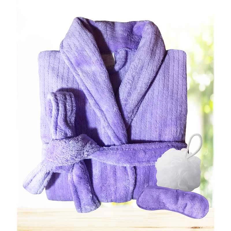 3PC Quick Dry Microplush Bath Robe With Sleeping Mask & Body Sponge Gift Set 6 3PC Quick Dry Microplush Bath Robe With Sleeping Mask & Body Sponge Gift Set - Image 4