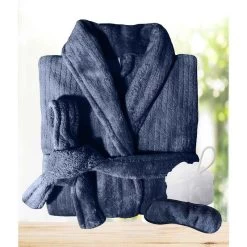3PC Quick Dry Microplush Bath Robe With Sleeping Mask & Body Sponge Gift Set 10 3PC Quick Dry Microplush Bath Robe With Sleeping Mask & Body Sponge Gift Set -Bedding Store body sponge gift set navy