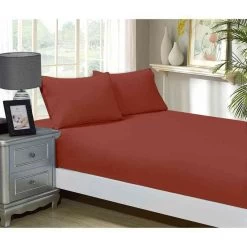 Brick Red 1000TC Ultra Soft Fitted Sheet & 2 Pillowcases Set By Fabric Fantastic