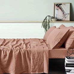 100% Linen Double Sheet Set By Vintage Design -Bedding Store burnt melon sheet set 1200x1200 1