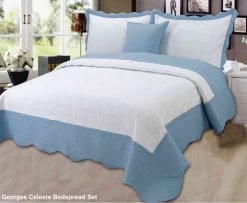 Celeste White/Blue Bedspread Set By Georges Fine Linens