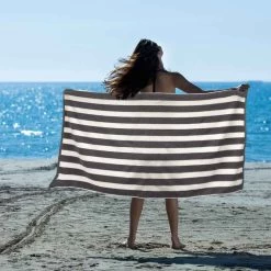 Charcoal Stripes Striped Cotton Terry Beach Towel