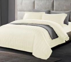 1200TC Egyptian Cotton Sateen Stripe King Quilt Cover Set By Kingtex -Bedding Store csq1200 cream 1