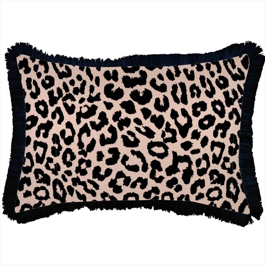 Cushion Cover Coastal Fringe Black Jungle Peach By Escape To Paradise