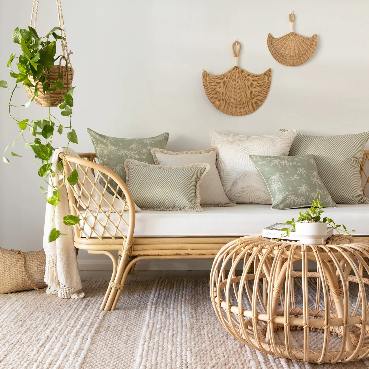 Cushion Cover Coastal Fringe Natural Zig Zag Sage By Escape To Paradise - Image 2