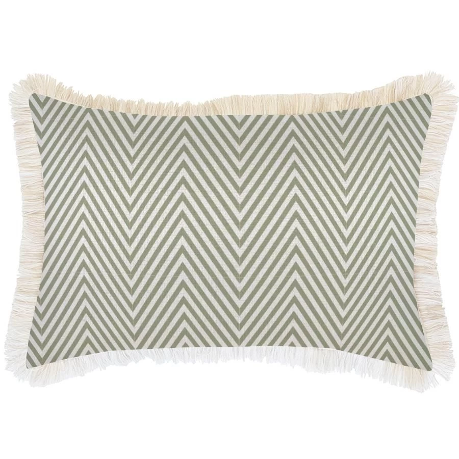 Cushion Cover Coastal Fringe Natural Zig Zag Sage By Escape To Paradise