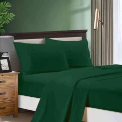 Dark Green 1000TC Ultra Soft Flat & Fitted Sheet Set By Fabric Fantastic