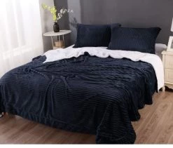 Stripe Flannel Sherpa Blanket/Comforter Set -Bedding Store dfhdfgh