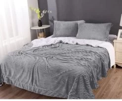 Stripe Flannel Sherpa Blanket/Comforter Set -Bedding Store dgdfh 1