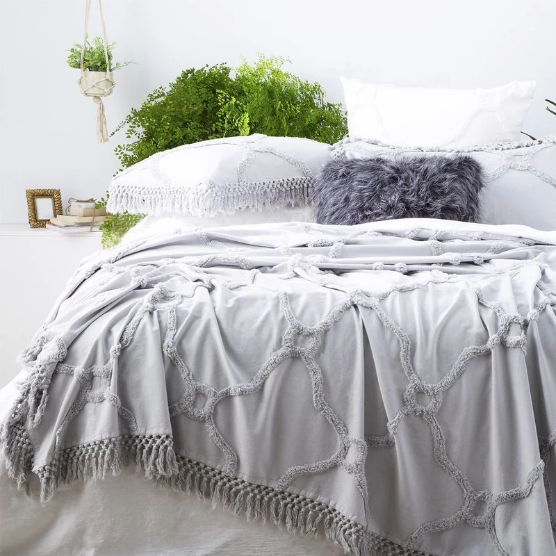 Dove Moroccan 100% Cotton Chenille Vintage Washed Tufted Bed Cover Set By Park Avenue - Image 3