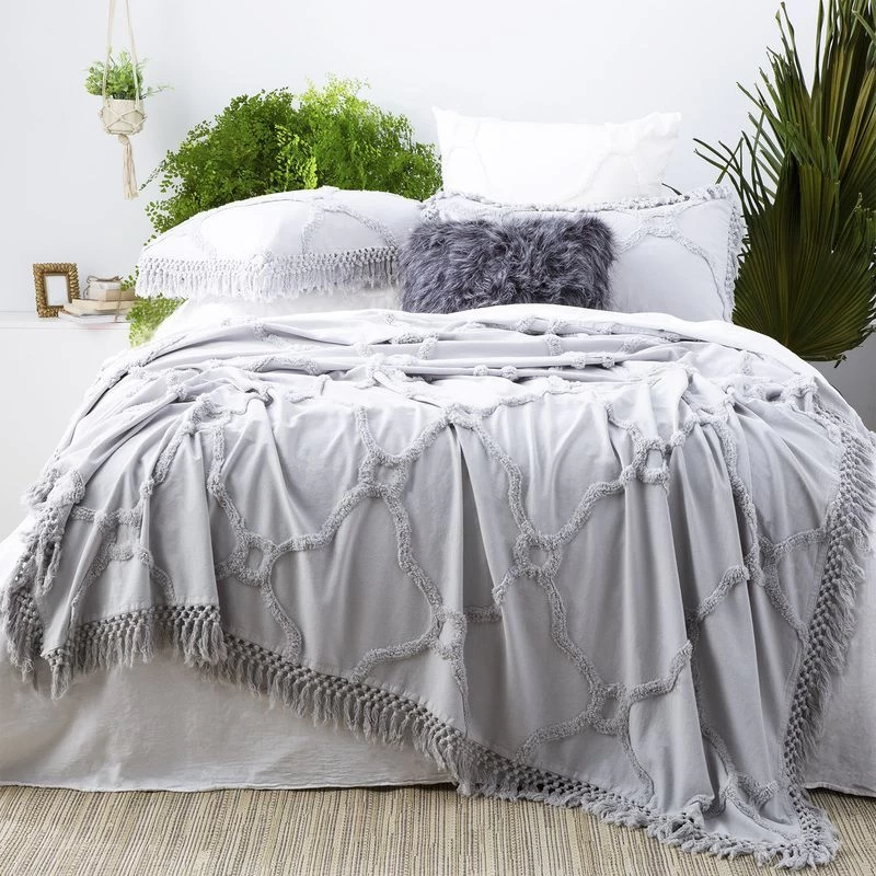 Dove Moroccan 100% Cotton Chenille Vintage Washed Tufted Bed Cover Set By Park Avenue