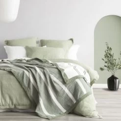 Brighton Pistachio Washed Cotton Yarn Dyed Textured Blanket By Renee Taylor