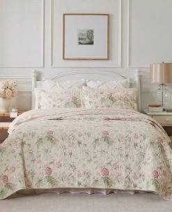Breezy Floral Printed Pink/Green Coverlet Sets By Laura Ashley