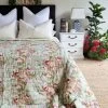 Green English Rose Cotton Reversible Quilt By Kolka