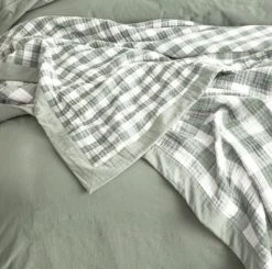 Gingham Emerald Washed Cotton Yarn Dyed Reversible Textured Blanket By Renee Taylor -Bedding Store dssdg