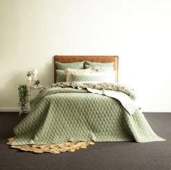 Diamante Juniper Vintage Stone Washed Cotton Reversible Quilted Coverlet Set By Renee Taylor