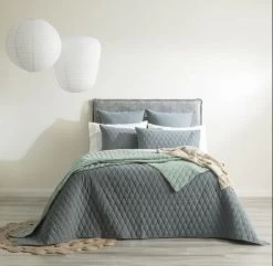 Diamante Mineral Vintage Stone Washed Cotton Reversible Quilted Coverlet Set By Renee Taylor