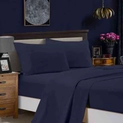 Midnight Blue 1000TC Ultra Soft Flat & Fitted Sheet Set By Fabric Fantastic