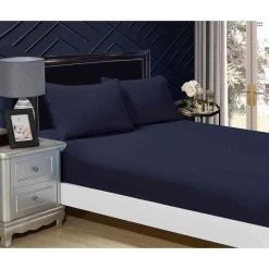 Midnight Blue 1000TC Ultra Soft Fitted Sheet & 2 Pillowcases Set By Fabric Fantastic