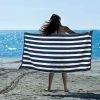 Blue Stripes Striped Cotton Terry Beach Towel -Bedding Store navy stripes