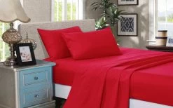 Red 1000TC Soft Luxury Flat & Fitted Sheet Set By Fabric Fantastic