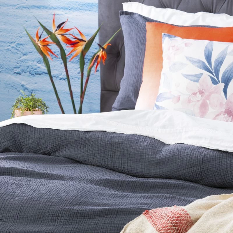 Blue Solana Washed Cotton Textured Quilt Cover Set & Euro P/case By Renee Taylor 5 Blue Solana Washed Cotton Textured Quilt Cover Set & Euro P/case By Renee Taylor - Image 3