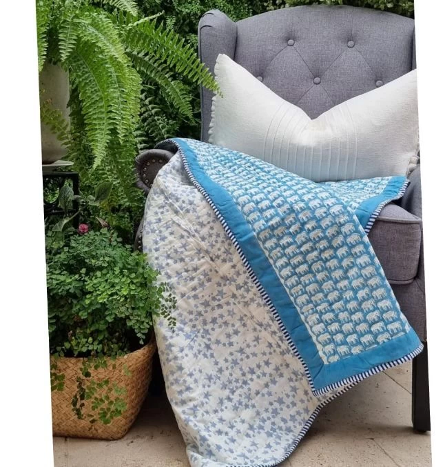 Elephants GOTS Certified Organic Cotton Reversible Baby Quilt By Kolka 3 Elephants GOTS Certified Organic Cotton Reversible Baby Quilt By Kolka