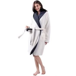 Sherpa Reversible Navy/White Bath Robes By Bambury -Bedding Store sherpa reversible navy bath robes by bambury 2