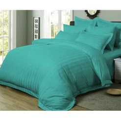 Teal 1000TC Ultra Soft Striped Quilt Cover Set By Fabric Fantastic