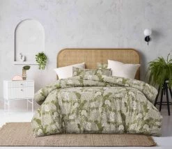Otway Moss Green Washed Cotton Printed Quilt Cover Set By Accessorize
