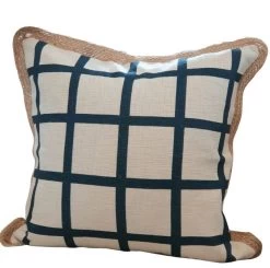 White Chequered Cotton & Jute Cushion Cover By Kolka